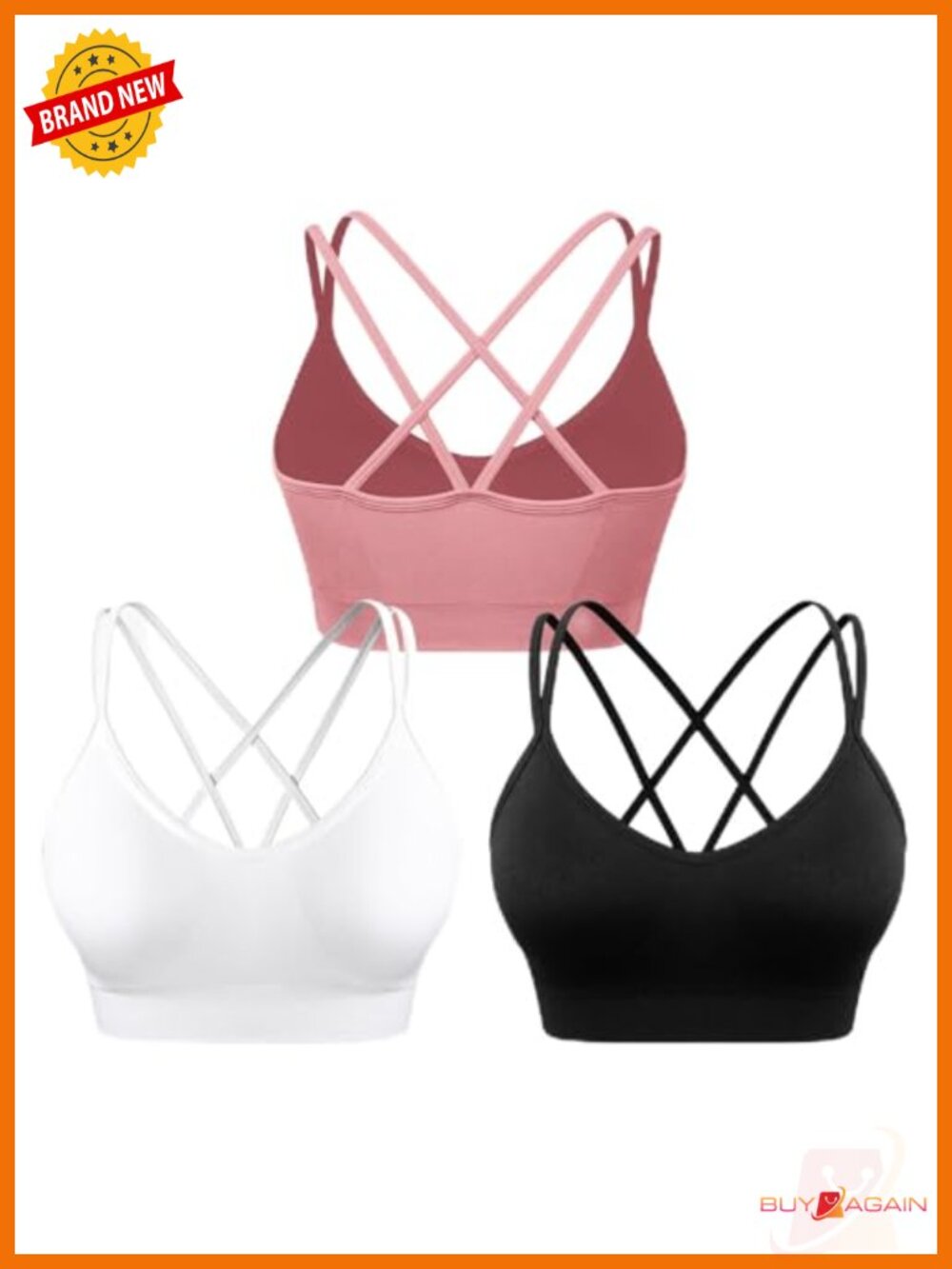 Strappy Cross Back Medium Support Sports Bra Pack, Padded Workout Bra 3 Pack